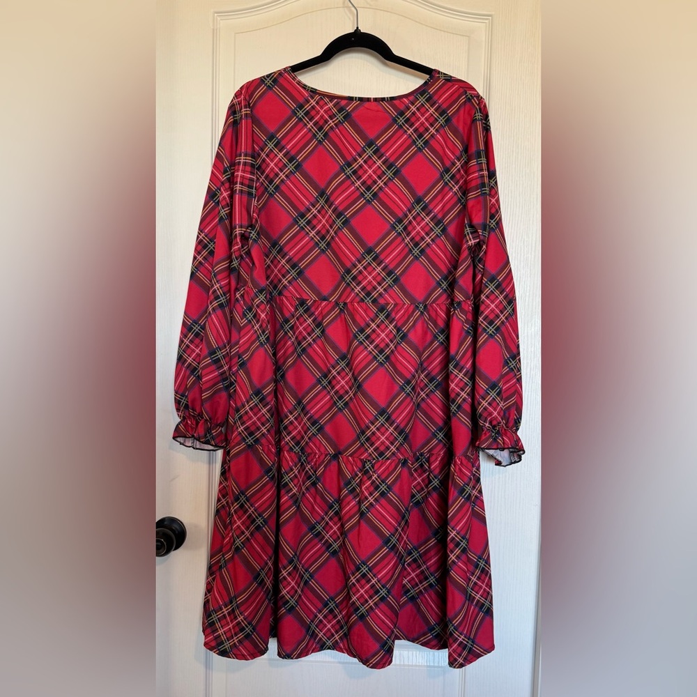 Plaid Red Long Sleeve Swing Dress - Picture 4 of 7